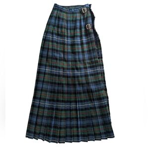 The Scotch House Plaid Blue Green Red Wool Tartan Kilt Maxi Fringe Skirt, sz XS